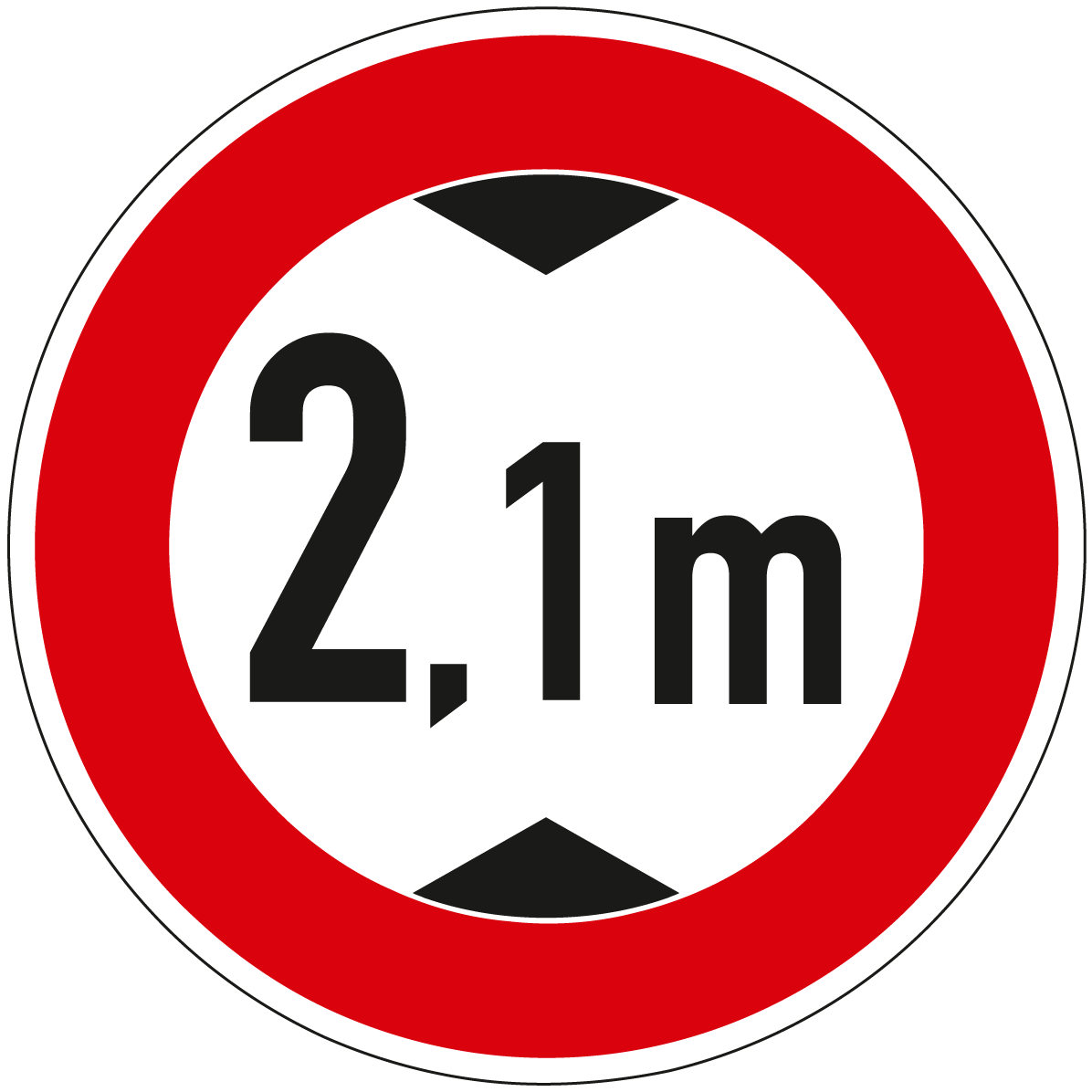 Verkehrsschild Verbot für Fahrzeuge über angegebene Höhe 2,1 m
