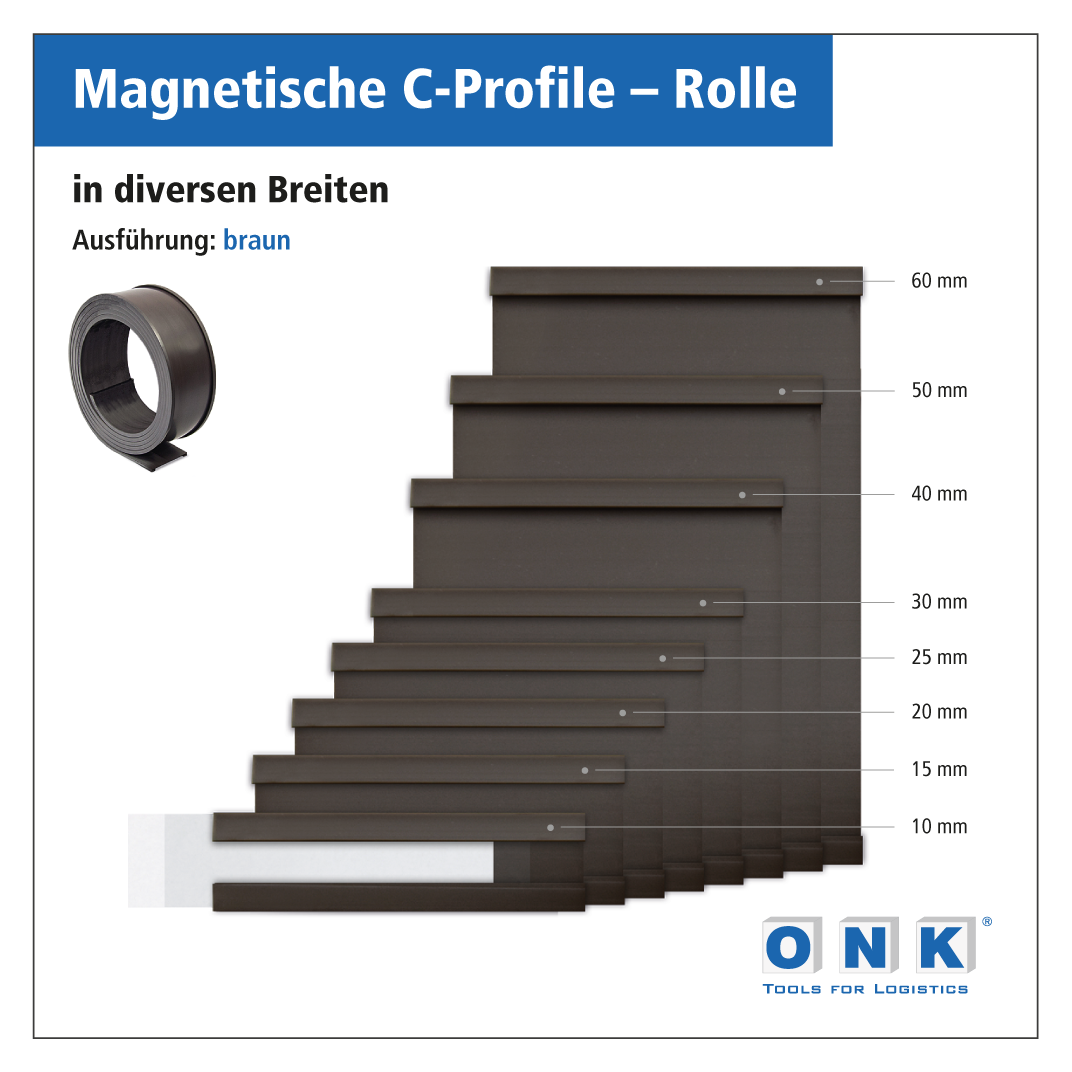 Magnetische C-Profile als Rollenware – braun - Abmessungen