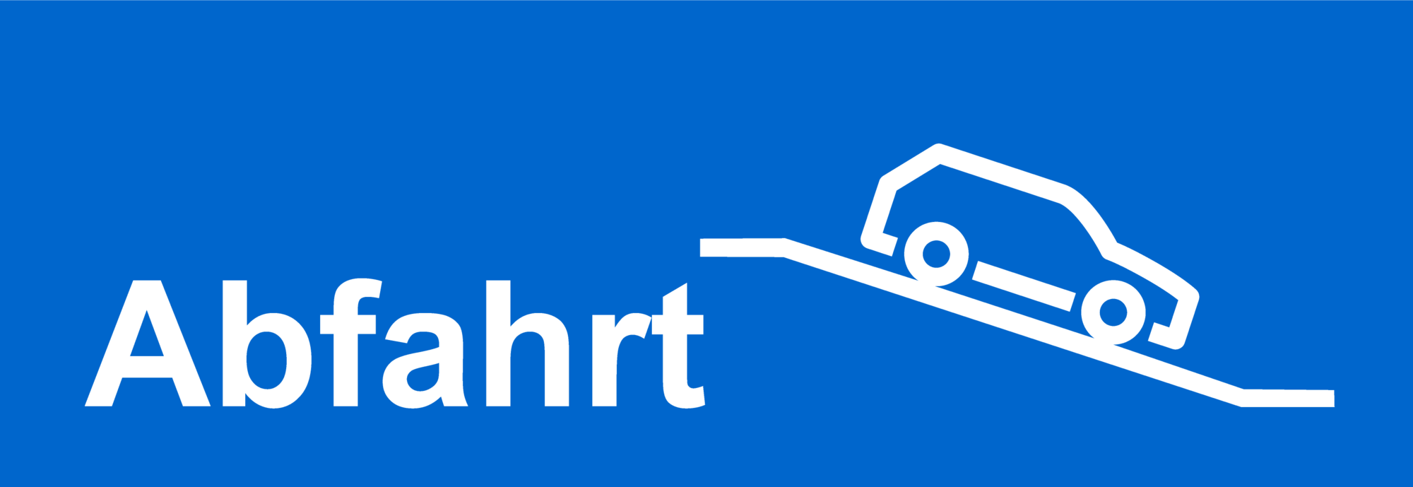 Abfahrt mit PKW - weißes Motiv auf blauem Grund - 1.200 x 410 mm