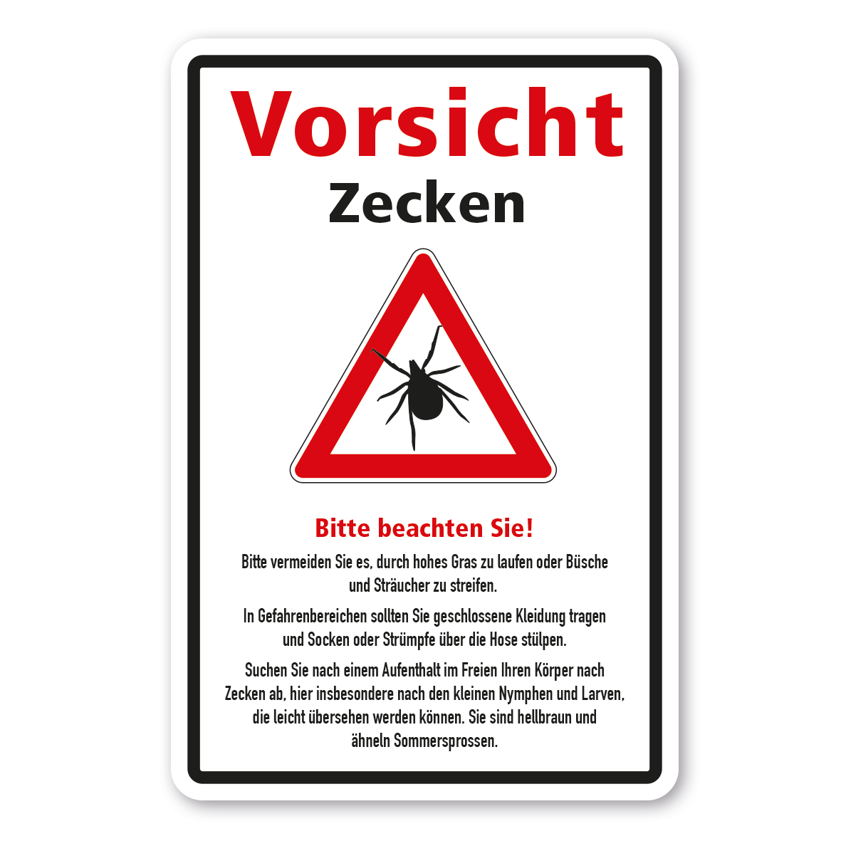 Hinweisschild Vorsicht Zecken - Mit Verhaltensregeln - Kombi