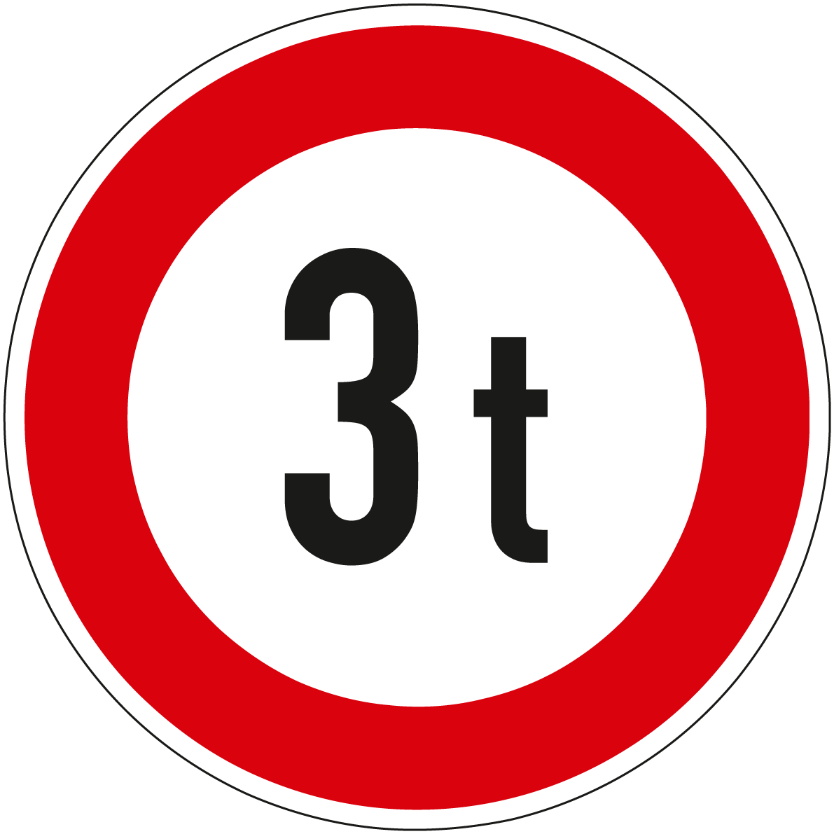 Verkehrsschild Verbot für Fahrzeuge über angegebenes tatsächliches Gewicht 3 t