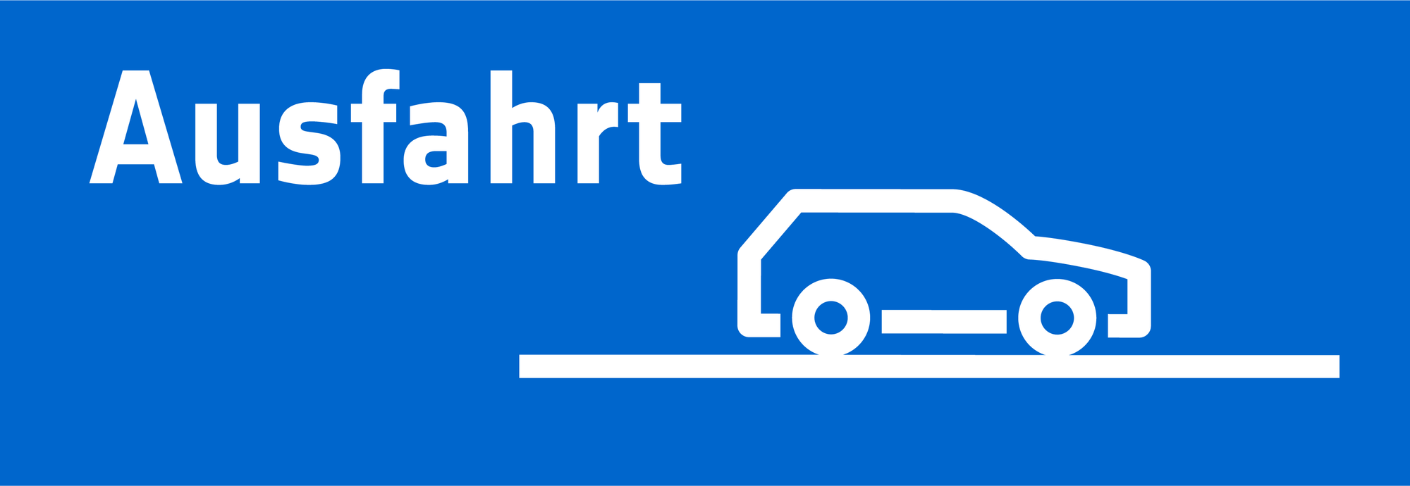 Ausfahrt mit PKW - weißes Motiv auf blauem Grund - 1.200 x 410 mm
