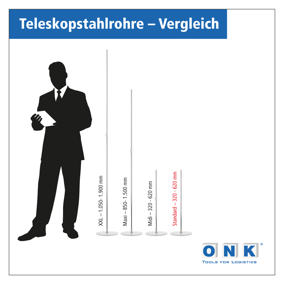 Stahlrohr Standard –  320-620 mm – Größenvergleich
