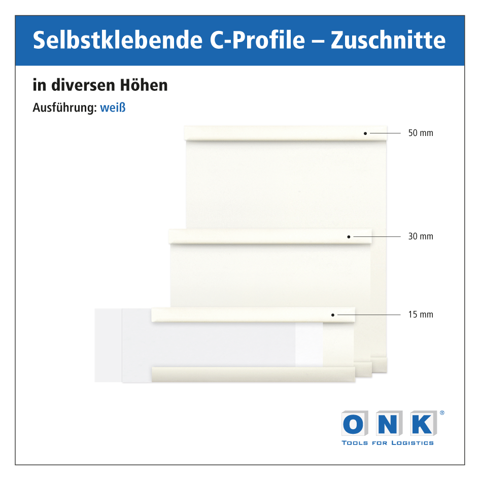 Selbstklebende Etikettenhalter im C-Profil - Höhenübersicht
