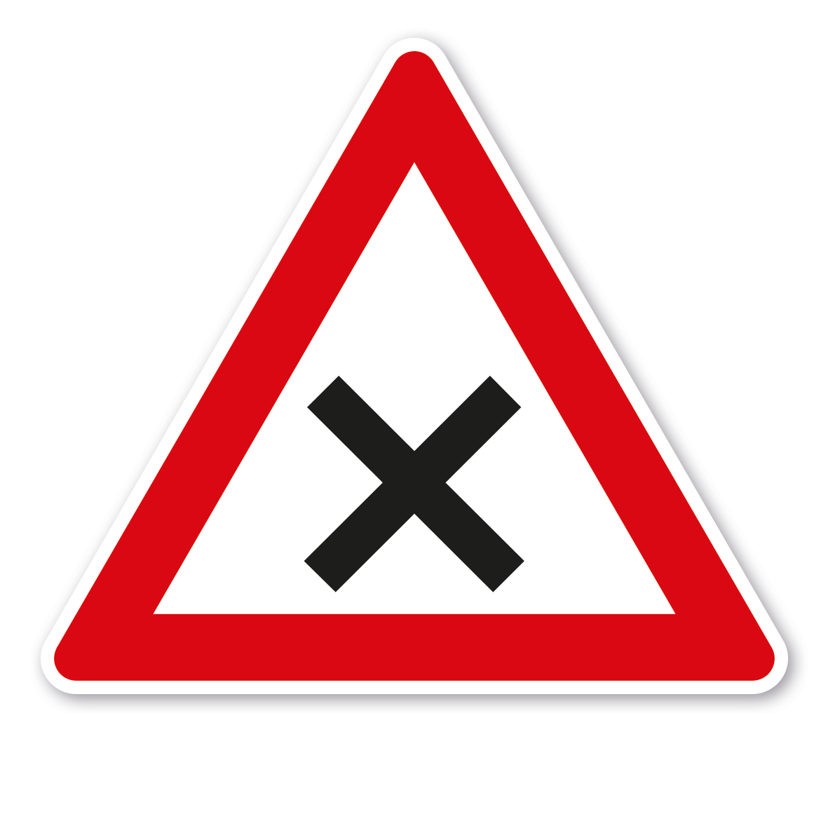 Verkehrsschild Achtung Kreuzung oder Einmündung mit Vorfahrt von rechts – VZ 102